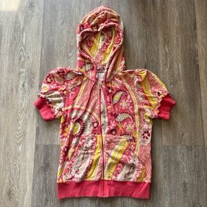 Y2K Juicy Couture Paisley Terry Cloth Hoodie Short Sleeve Track Jacket Size L